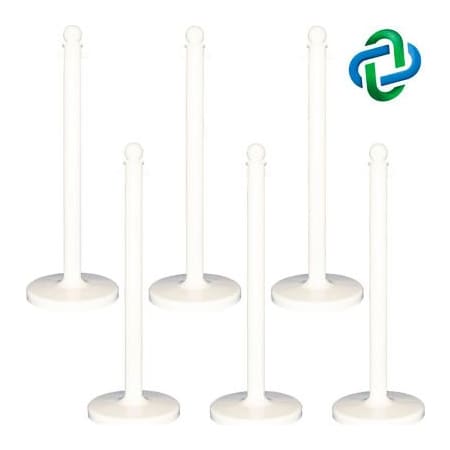 Gec Mr. Chain 2in Medium Duty Stanchion, 40in H, White, Pack of 6 96401-6